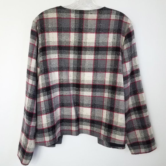 Christopher & Banks Women's Lined Plaid Open Front Cotton Blend Coat Jacket - Picture 6 of 11